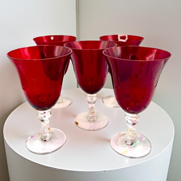Ruby red glasses crystal stems Vintage - Wine/Champagne Vintage - Picture 3 of 14
